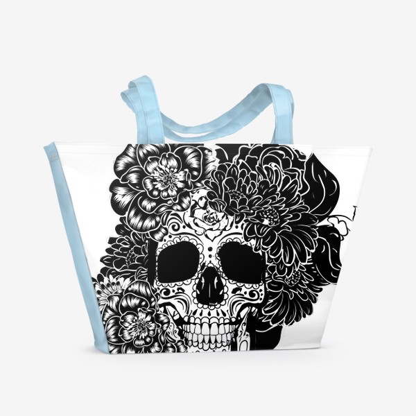 Пляжная сумка «Сахарный череп в черно-белом цвете»