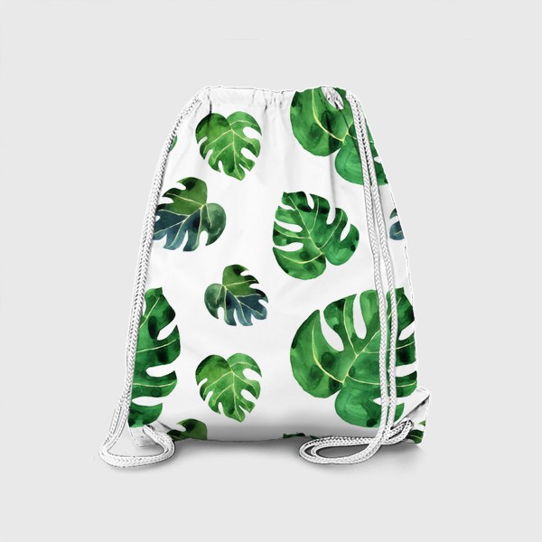 Рюкзак «Акварельные листья монстеры тропической на белом»