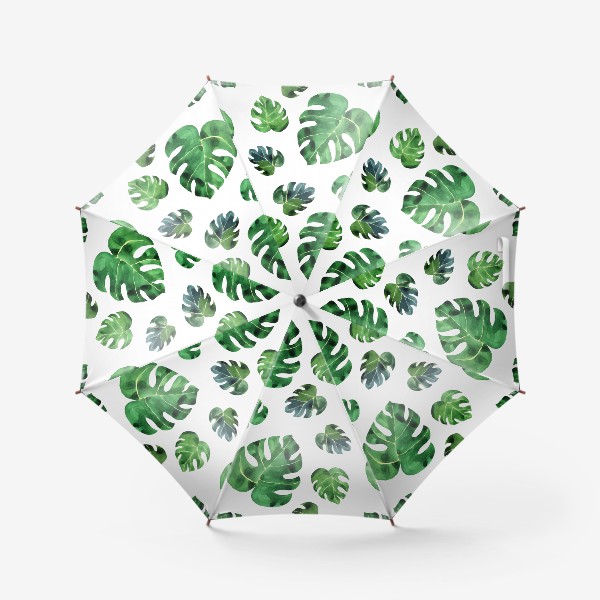 Зонт «Акварельные листья монстеры тропической на белом»