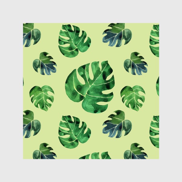 Шторы «Монстера листья большие на зеленом фоне, акварель»