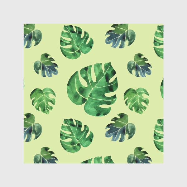 Скатерть «Монстера листья большие на зеленом фоне, акварель»