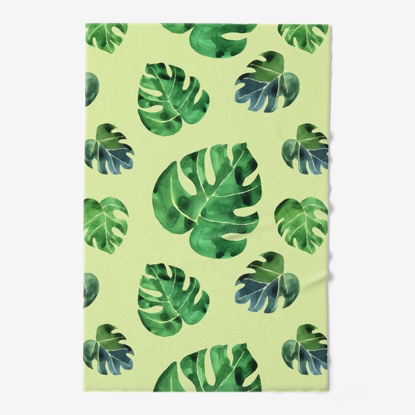 Полотенце «Монстера листья большие на зеленом фоне, акварель»