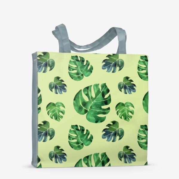 Сумка-шоппер «Монстера листья большие на зеленом фоне, акварель»