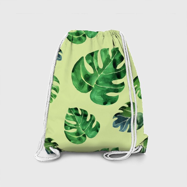 Рюкзак «Монстера листья большие на зеленом фоне, акварель»