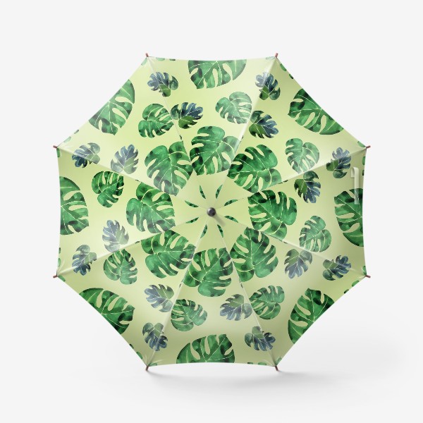 Зонт &laquo;Монстера листья большие на зеленом фоне, акварель&raquo;