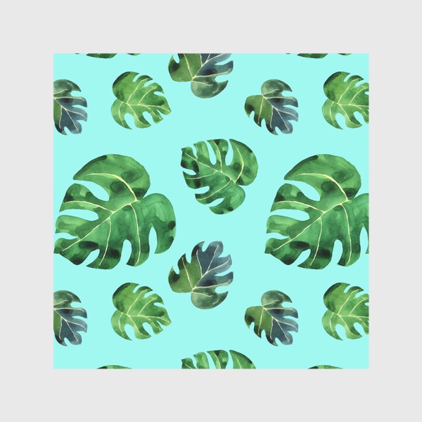 Скатерть «Тропические листья монстеры на бирюзовом, акварельный принт»