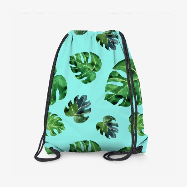 Рюкзак «Тропические листья монстеры на бирюзовом, акварельный принт»