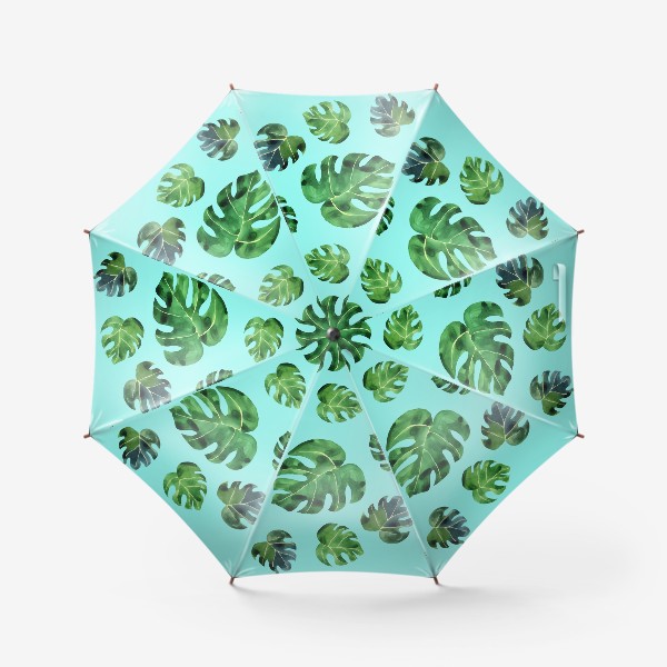 Зонт «Тропические листья монстеры на бирюзовом, акварельный принт»