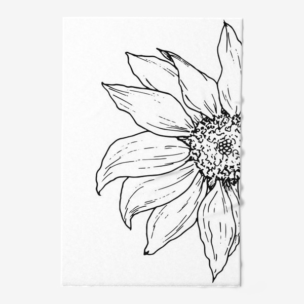 Полотенце &laquo;цветок подсолнух. ботанический скетч подсолнуха черной линии&raquo;