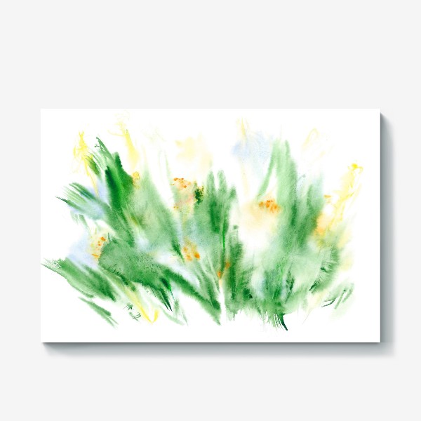Холст «Delicate light yellow meadow flowers - Нежные светло-желтые луговые цветы среди свежей густой травы»