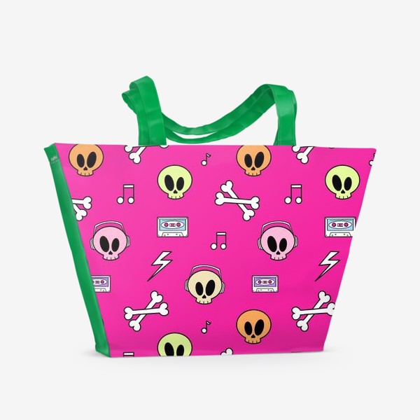 Пляжная сумка «Паттерн с черепами на розовом фоне»