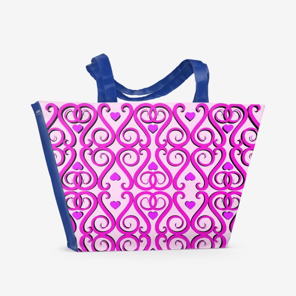 Пляжная сумка «Бело-розовый абстрактный узор с сердечками»