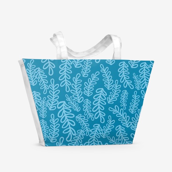 Пляжная сумка «Голубые веточки на синем, паттерн»