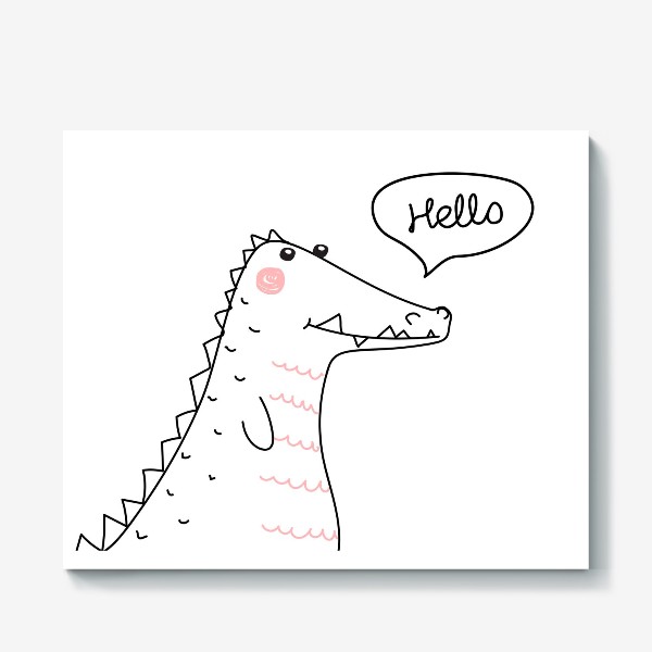 Холст &laquo;Динозавр, крокодил, нарисованный в одну линию&raquo;