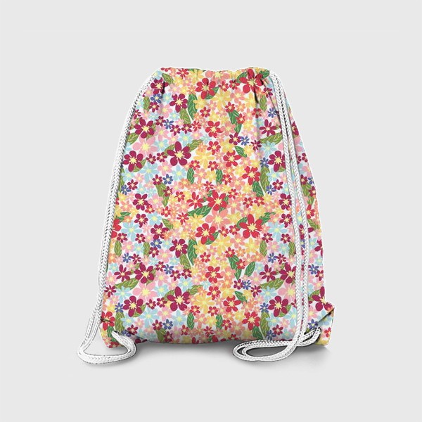 Рюкзак «Цветочный паттерн. Желтые, бордовые, розовые, голубые цветы»