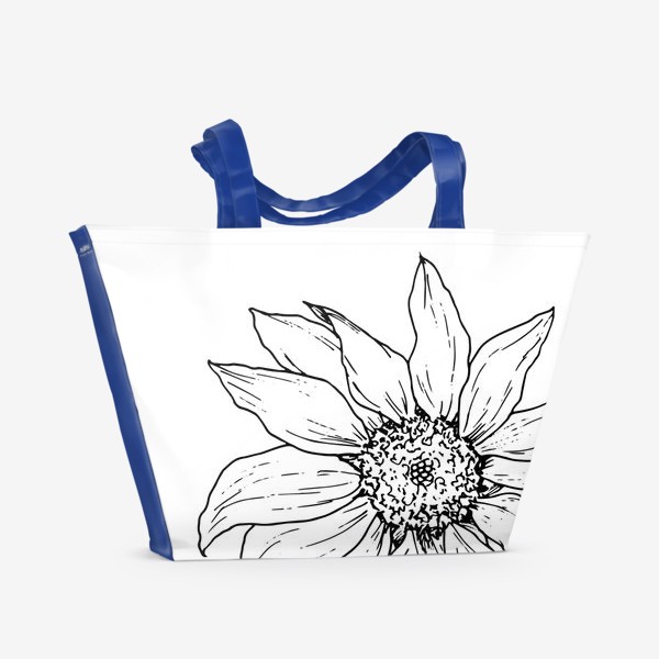 Пляжная сумка «цветок подсолнух. ботанический скетч подсолнуха черной линии»