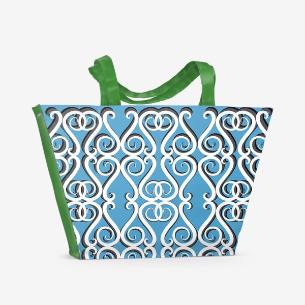 Пляжная сумка «Классические обои с бело-голубым узором»