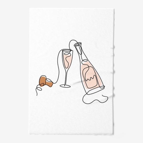 Полотенце &laquo;Бутылка вина, бокал и пробка в стиле лайн арт&raquo;