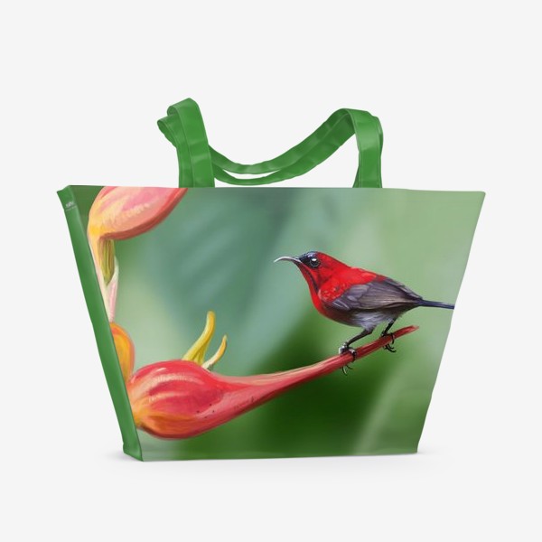Пляжная сумка «Птица на цветке»
