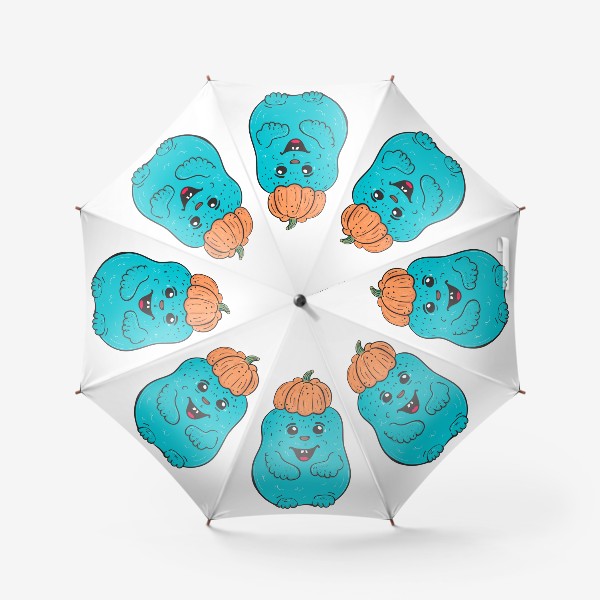 Зонт «Пушистый голубой монстр с тыквой на голове»