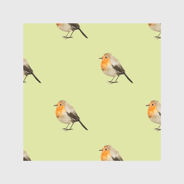 Шторы «Птица малиновка на бежевом, акварельный нежный принт»