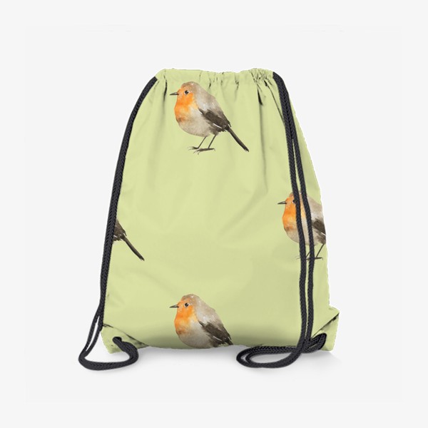 Рюкзак «Птица малиновка на бежевом, акварельный нежный принт»