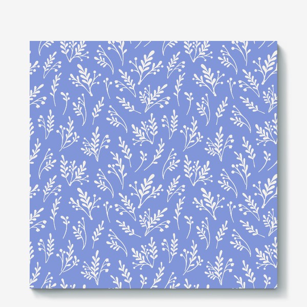 Холст «Паттерн с силуэтами растений на голубом фоне»
