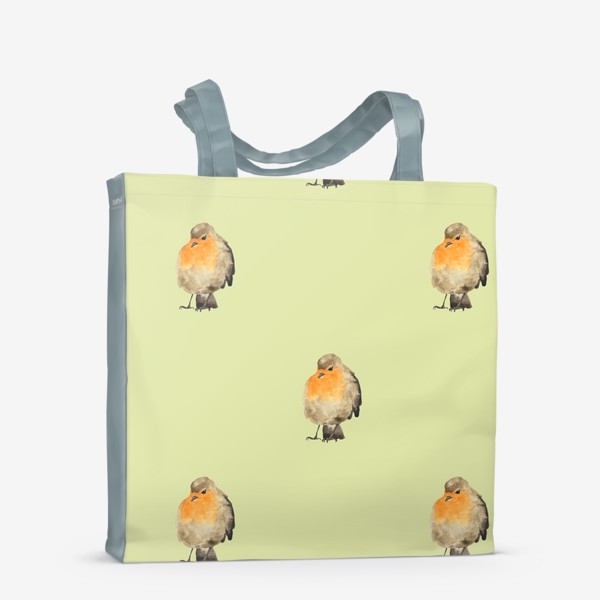 Сумка-шоппер &laquo;Любопытная акварельная птица малиновка, милый принт на бежевом&raquo;