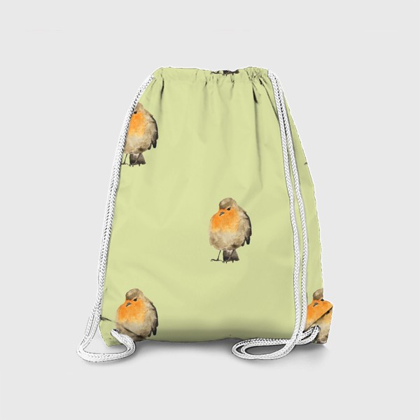 Рюкзак «Любопытная акварельная птица малиновка, милый принт на бежевом»