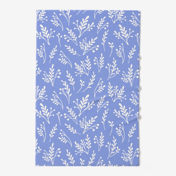 Полотенце «Паттерн с силуэтами растений на голубом фоне»