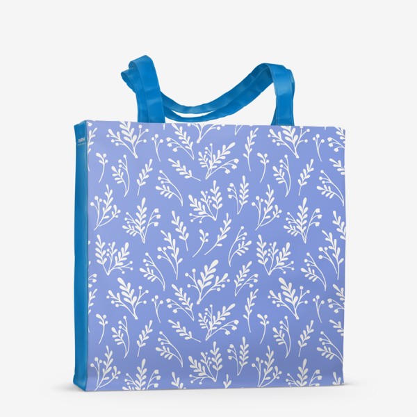 Сумка-шоппер «Паттерн с силуэтами растений на голубом фоне»