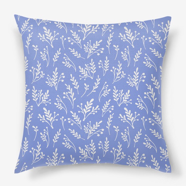 Подушка «Паттерн с силуэтами растений на голубом фоне»