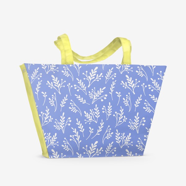 Пляжная сумка «Паттерн с силуэтами растений на голубом фоне»