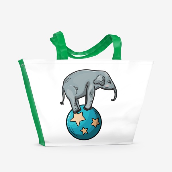 Пляжная сумка «Цирковой слон на синем шаре»