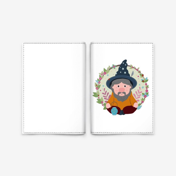 Обложка для паспорта «Сказочный гном в волшебном лесу»