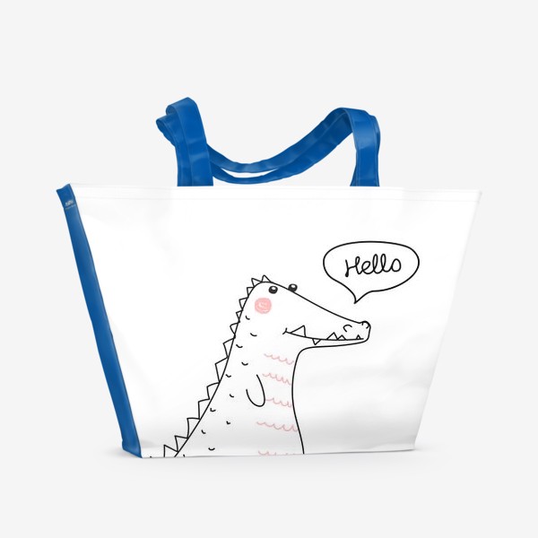 Пляжная сумка &laquo;Динозавр, крокодил, нарисованный в одну линию&raquo;