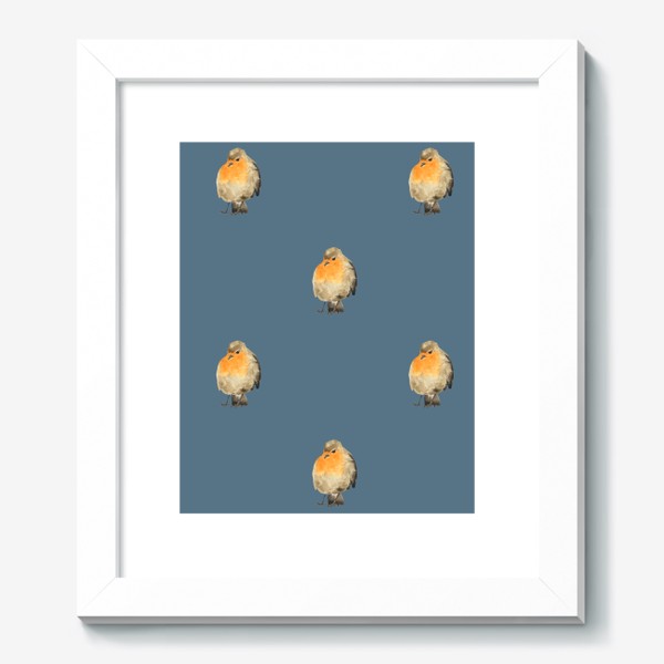 Картина «Акварельная птица малиновка на синем, милый принт»