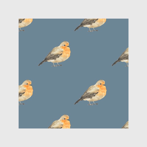 Скатерть «Акварельная птица малиновка на серо-голубом»