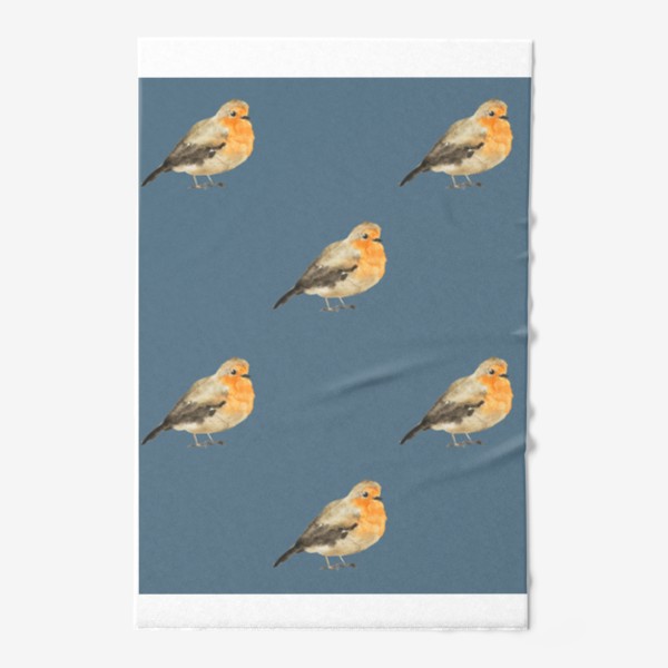 Полотенце «Акварельная птица малиновка на серо-голубом»