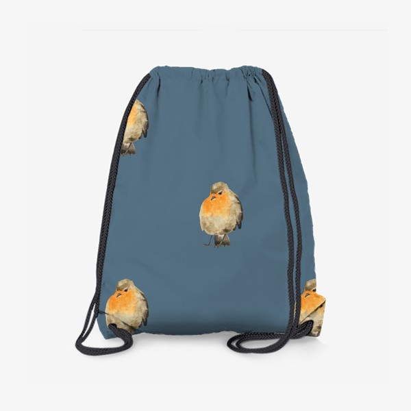 Рюкзак «Акварельная птица малиновка на синем, милый принт»
