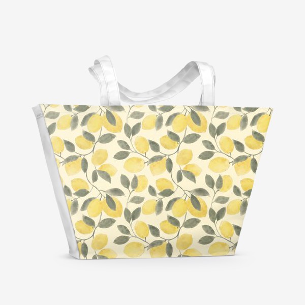 Пляжная сумка «Паттерн Лимонное дерево, Цитрусовый узор мелкий»