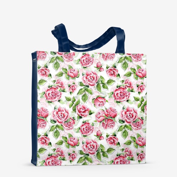 Сумка-шоппер «Розы с листьями, Узор из роз акварель с графикой»