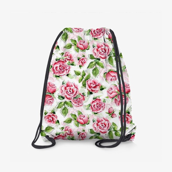 Рюкзак «Розы с листьями, Узор из роз акварель с графикой»