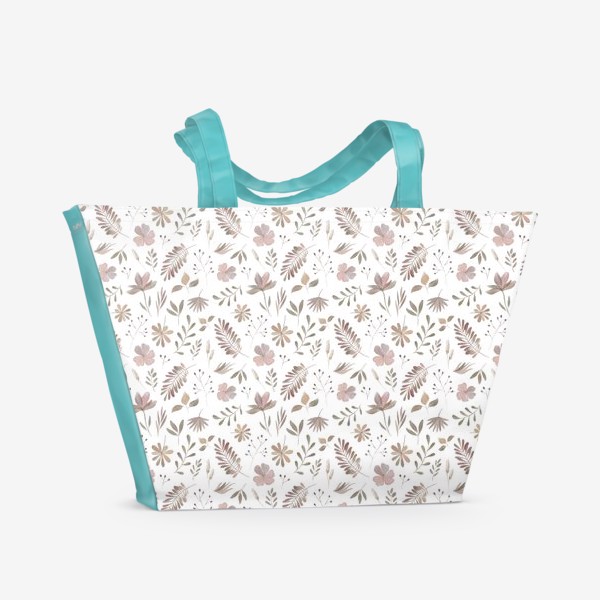 Пляжная сумка &laquo;Цветы Сухоцветы и Веточки пастельные бежевые розовые&raquo;