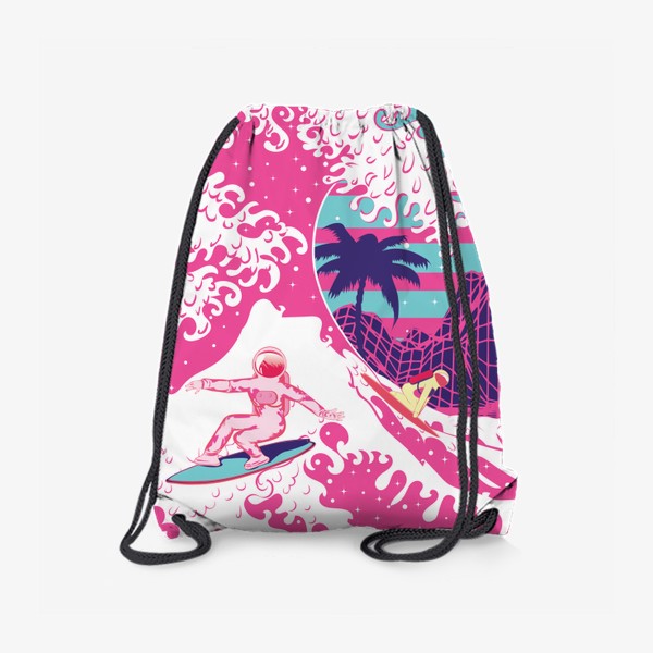Рюкзак «Космонавт серфит розовые волны»