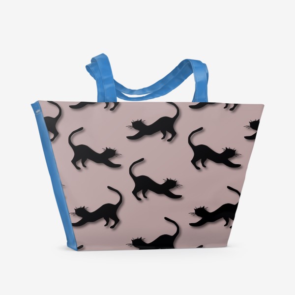 Пляжная сумка «Черные силуэты кошек на сиреневом фоне.»