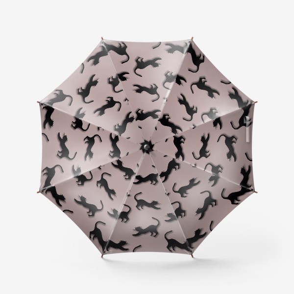 Зонт «Черные силуэты кошек на сиреневом фоне.»