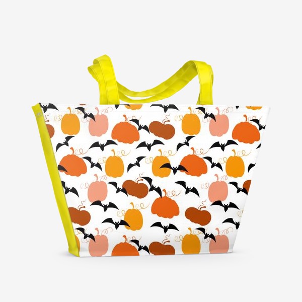 Пляжная сумка «Бесшовный принт с тыквами и летучими мышами.Хэллоуин.»