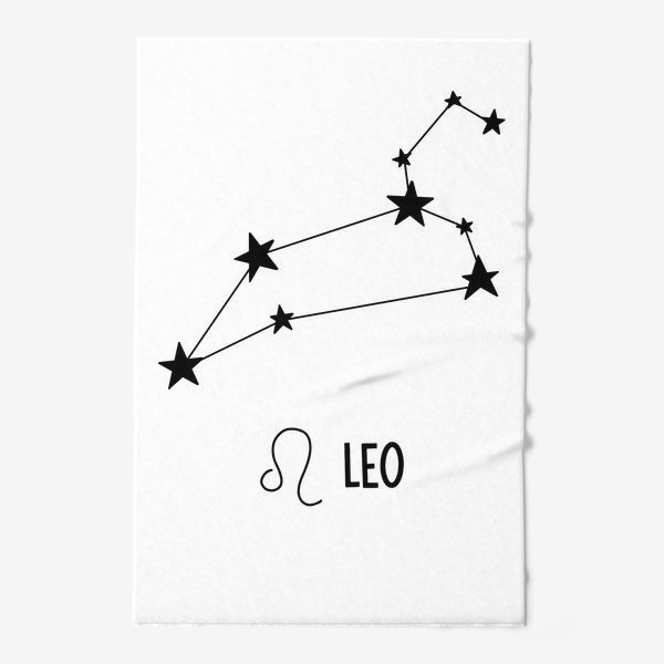Полотенце «Знак зодиака лев, созвездие знак и надпись Leo, в подарок для львов звездное созвездие гороскопа»