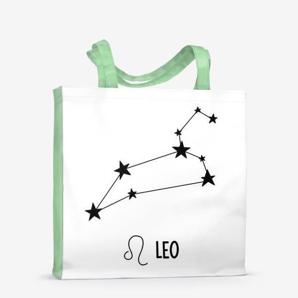 Сумка-шоппер «Знак зодиака лев, созвездие знак и надпись Leo, в подарок для львов звездное созвездие гороскопа»